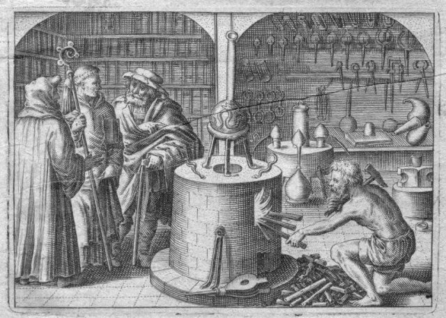 The Library and the Laboratory (From Michael Maier, Tripus Aureus, Frankfurt, 1677)